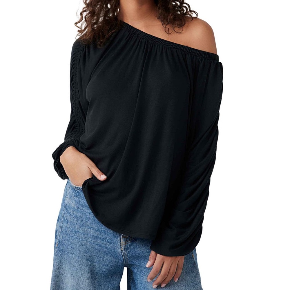 We The Free  Free People Serenade Off-the-Shoulder Top Long Sleeve Black Medium
